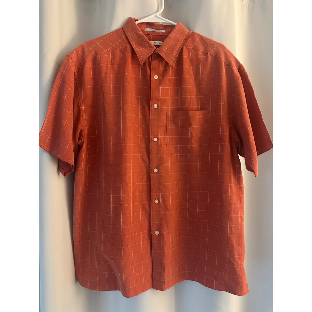 Geoffrey Beene Plaid Button Up Short Sleeve Casual Shirt Size Large‎